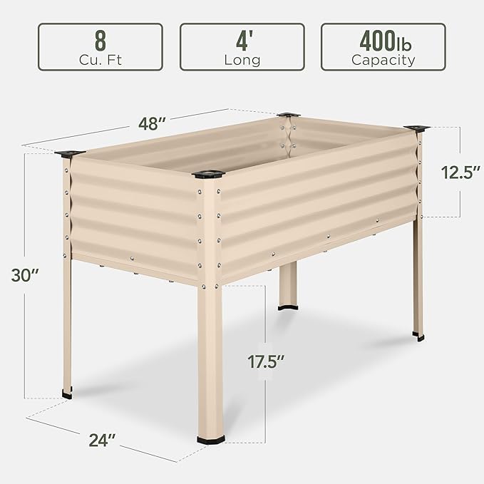 Best Choice Products 48x24x30in Galvanized Raised Garden Bed, Metal Elevated Planter Box, Vegetable Garden for Backyard, Patio, Balcony - Beige
