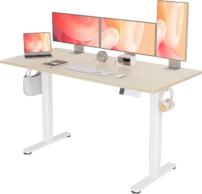 YDN 63 x 24 Inch Nature Electric Standing Desk | Adjustable Height, Sit Stand, Cable Management, Ergonomic, Home Office