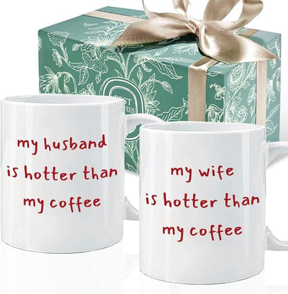 Funny Husband & Wife Coffee Mugs Set 11oz, Couple Gifts for Husband & Wife | Novelty Wedding Anniversary Mug Gift for Couple Him Her, Mr & Mrs Gifts
