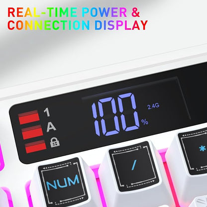 Redragon K526 PRO Wireless RGB Membrane Gaming Keyboard, LED Screen & Knob | See Battery, Mode & Time at a Glance, 0-Delay Tri-Mode, One-Touch Backlit & Media Adjust, 26-Key Anti-Ghost for Combo-Strike