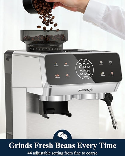 CM1620 Espresso Machine with Built-in Burr Grinder, 20 Bar Bean-to-Cup Espresso Maker with 44 Grind Settings & Steam Wand, Touchscreen Coffee Machine for Latte, Cappuccino