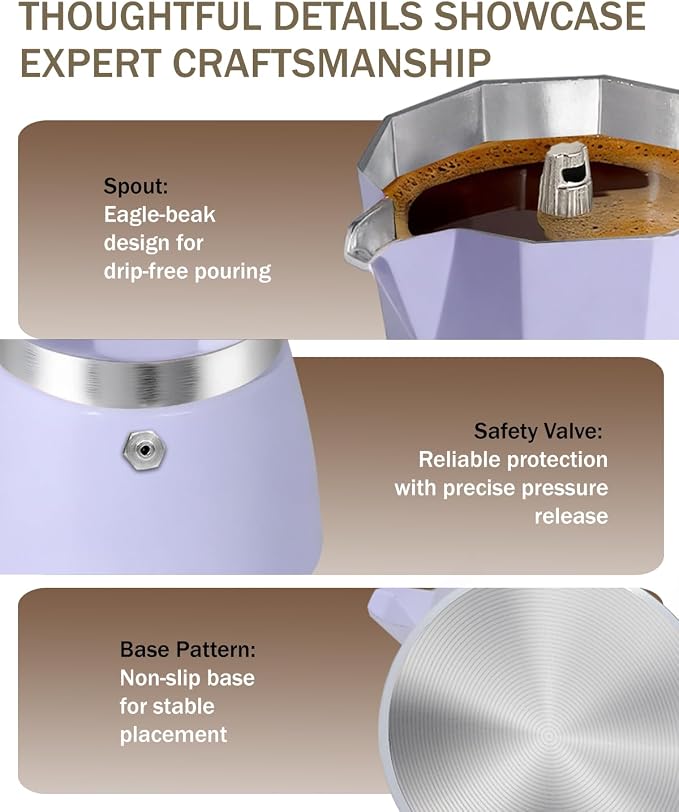Coffee Maker Stovetop Espresso Maker 12 Cup Aluminum Moka Pot Percolator 20oz 600ml Easy Brewing for Electric Ceramic Stoves Home Camping Italian Cuban Café Classic Purple