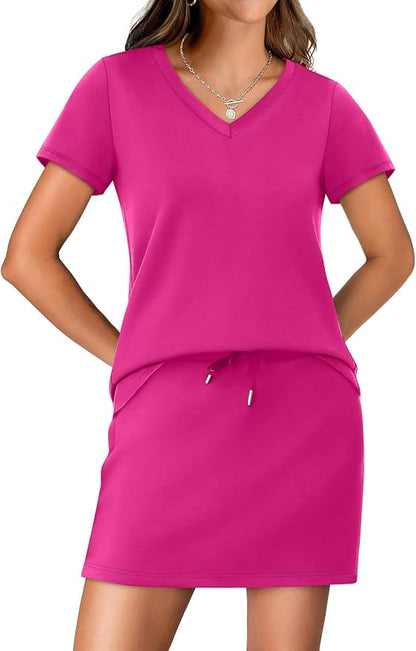 NIASHOT Two Piece Skirt Sets for Women Summer Vacation Travel Outfits Tennis Golf Skorts Versatile Lounge Sets