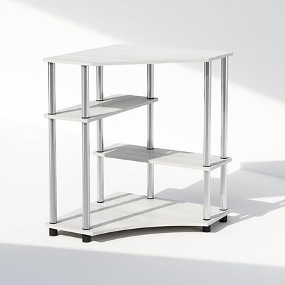 Furinno Turn-N-Tube Multipurpose Corner Shelf, Display Rack, Bookshelf, White Oak, Stainless Steel Tubes