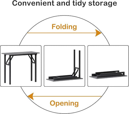 Need Small Computer Desk 31.5 Inch Folding Home Office Table Slate Ash | Black Frame Writing Gaming Work Table/Sturdy Foldable Study Table for Small Space/Dormitory, No Assembly Required
