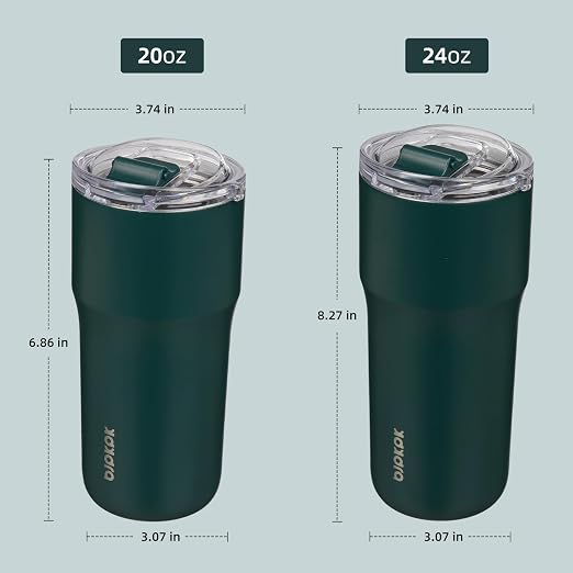 BJPKPK 20oz Spill Proof Coffee Tumbler, Insulated Stainless Steel Cup | Double Wall Vacuum, Leakproof Lid, Keeps Hot/Cold/Iced, BPA Free, Dishwasher Safe, Cupholder, Travel, Dark Green