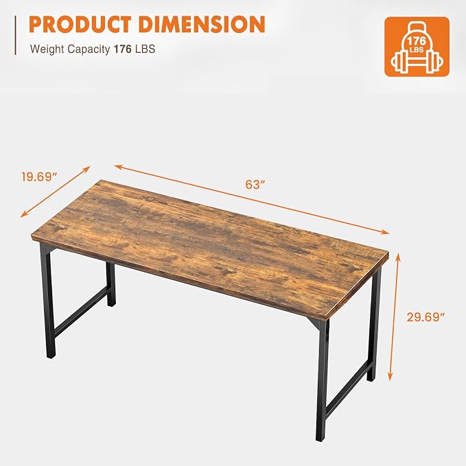 Sweetcrispy 63-Inch Small Computer Desk for Bedroom, Brown | Gaming Writing Work and Study Desk for Home Office, Sturdy Metal Frame and Compact Modern Design with X-Shaped