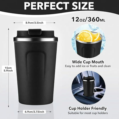 Volhoply 12 oz Double Wall Insulated Vacuum Travel Coffee Mug with Flip Lid Bulk 8 Pack,Reusable Stainless Steel Leak Proof Coffee Cup,Portable Thermal Tumblers for Hot & Cold Drinks(Assorted,8 Set)