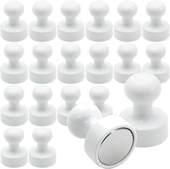 LOVIMAG Fridge Magnets 20Pcs, Magnet for Refrigerator Whiteboard, White | Small Strong Neodymium Metal Cute Push Pin for Classroom, Kitchen, Accessories Decorative, Office, Calendar