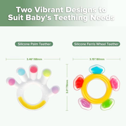 Haakaa Silicone Teether Combo, Baby Freezer Teething Toys for Sore Gums, Easy-Grip Sensory Teethers for 3M+ Babies, Palm & Ferris Wheel Shapes, BPA Free, 2 Pack