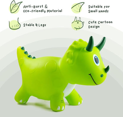 Kids Dinosaur Bouncy Animal Toys, Inflatable Triceratops Bouncer, Ride on Bounce Hopper, Indoor Outdoor Activity Birthday Gift for 18 Months 2 3 4 Years Old Boys