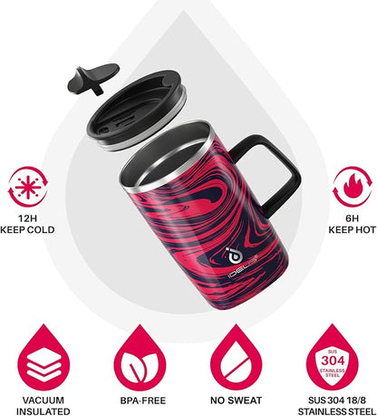 Ideus 16 oz Insulated Stainless Steel Coffee Mug with Lid, Red Zebra | Perfect for home, office, or daily use| Easy to clean wide mouth| Sweat-proof| On the go