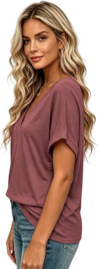 T Shirts Short Sleeve V Neck Tees Womens Tops Beach Vacation Fashion Clothes 2026 Casual Summer Spring Fall Outfits