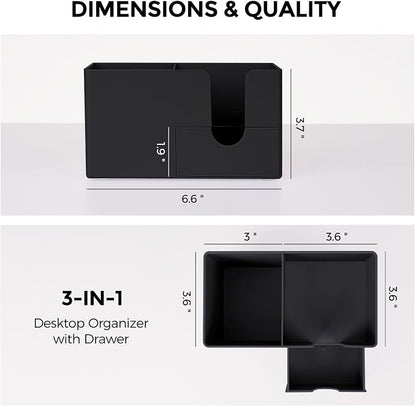 SKYDUE Small Desk Organizer with Drawer | 3 Compartments, Desk Pen Holder, For Home, School, Office & College Dorm Room