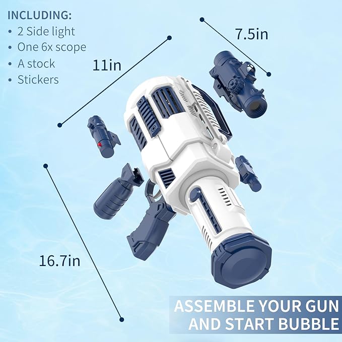 Bubble Guns Automatic with Build-in Bubble Solution (4.4 oz), 3 Fans Drive 6X Lens Bubble Blower Machine, Cool Favors for Summer Ourtdoor Party Birthday Wedding Toy