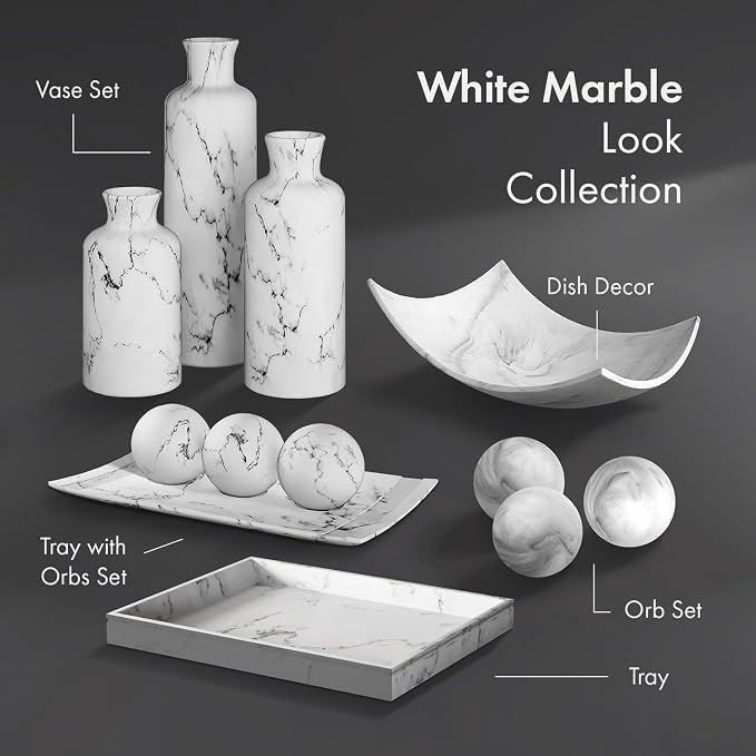 Creative Scents White Marble Look Vases Home Decor - Vase Set of 3 - Perfect for Holding Pampas Grass, Dried/Fresh Flowers, Vases for Your Kitchen, Bedroom, Office, Living/Dining Room, or Shelf Decor