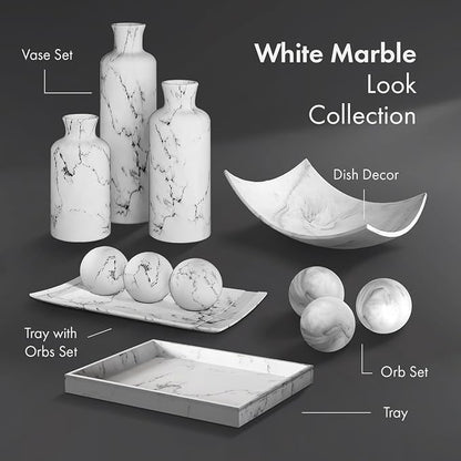 Creative Scents White Marble Look Vases Home Decor - Vase Set of 3 - Perfect for Holding Pampas Grass, Dried/Fresh Flowers, Vases for Your Kitchen, Bedroom, Office, Living/Dining Room, or Shelf Decor
