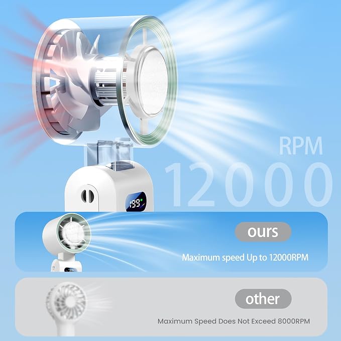 Handheld Fan, Portable Handheld Fan with Ice Function, mini personal fan, Turbo Powerful Rechargeable Fans,1-199 Speed, Foldable, for Women Men Outdoor Indoor travel essentials(White)