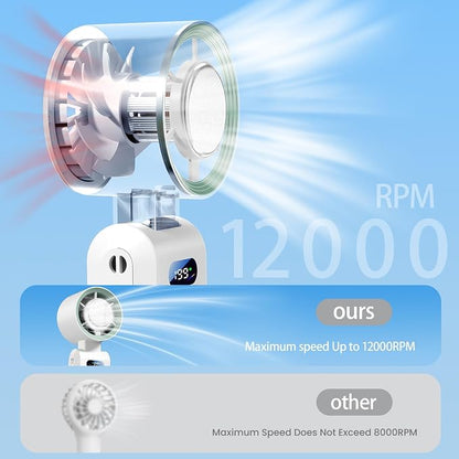 Handheld Fan, Portable Handheld Fan with Ice Function, mini personal fan, Turbo Powerful Rechargeable Fans,1-199 Speed, Foldable, for Women Men Outdoor Indoor travel essentials(White)