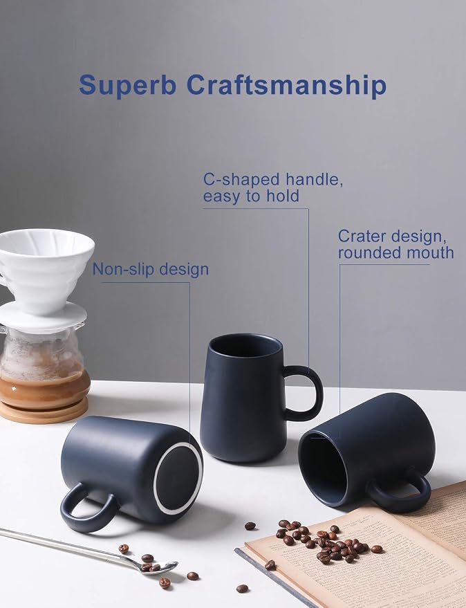 Coffee Mug, Matte Ceramic Coffee Cup, Both Hot & Cold Beverage Tea Cup for Office & Home, Suitable for Dishwasher & Microwave & Oven, 16.5 oz (Royal Blue)