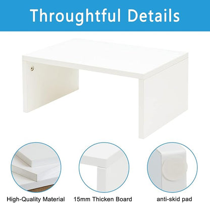 TEAMIX White Monitor Stand - 6.7 inch Tall, Wood Riser, Desk Organization | Laptop/Printer/Computer Stand, Extra Storage Underneath, Minimalist, Modern Design, Smooth White Finish, for Home Office