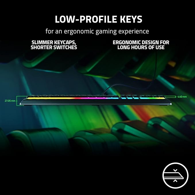 Razer Ornata V3 Gaming Keyboard, Low-Profile Keys, Black | Mecha-Membrane Switches, UV-Coated Keycaps, Backlit Media Keys, 10-Zone RGB Lighting, Snap Tap, Magnetic Wrist Wrest
