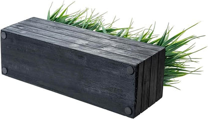MyGift 14 Inch Artificial Green Grass Plant in Vintage Black Wood Planter Window Box, Faux Greenery in Decorative Rectangular Crate Style Wooden Container