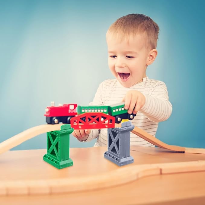10 Pieces Wooden Train Track Set, Curved Switch Track and Cross Track Compatible with All Major Brands