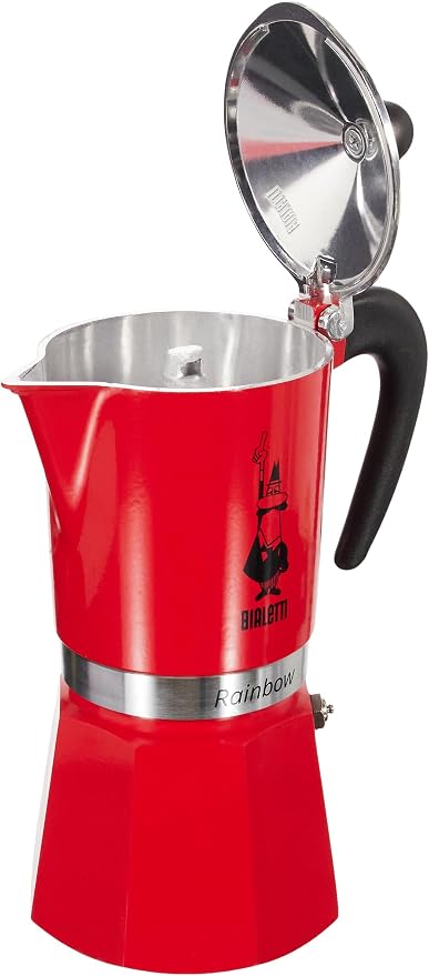Bialetti Rainbow Moka Pot in Red, 6 Cup Stove Top Espresso Maker - Aluminum Cafetera for Ground Coffee, Italian Coffee Maker for Home Brewing