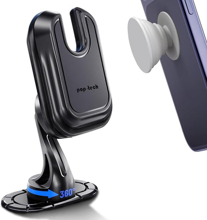 Car Phone Mount for Pop Socket: Strong Adhesive Cell Phone Holder for Automobile Dashboard - Adjustable Dash Sticky Cellphone Stand for iPhone Samsung with Thick Socket Wallet Grip Card Holder