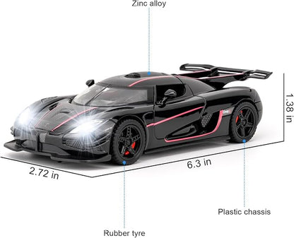 1:32 Scale Car Model Compatible for Collectible ONE1 Toy Vehicle, Zinc Alloy Pull Back Toy Car with Sound and Light for Kids Adults, Birthday Gift Black