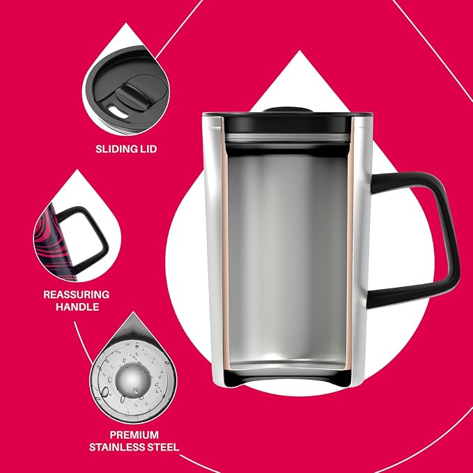Ideus 16 oz Insulated Stainless Steel Coffee Mug with Lid, Red Zebra | Perfect for home, office, or daily use| Easy to clean wide mouth| Sweat-proof| On the go