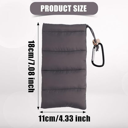 Lyreh Thermal Phone Pouch, Down Cotton Warm Phone Case Cover Bags Prevents Freezing & Overheating Protector Cellphone Pouch with Carabiner Ideal for Outdoor Camping Hiking Skiing (Grey)