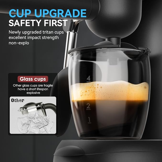 XIXUBX Compact Espresso & Cappuccino Machine, 3.5 Bar with Steam Wand | 800W Fast Heating, Safety Lock & Tritan Cup, One-Touch 4-Cup Brewing & Powerful Steam for Latte, Black for Home & Office