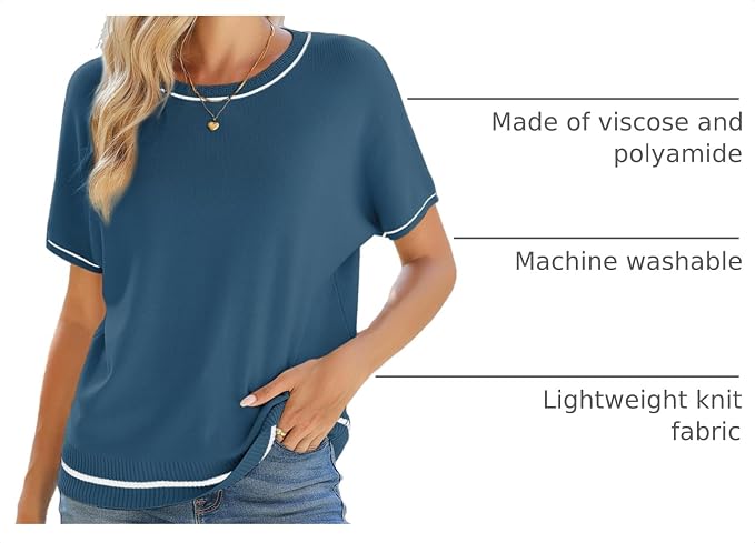SHEWIN Womens Tops Trendy Short Sleeve Shirts Crewneck Lightweight Knit Sweater Top Business Casual Outfits