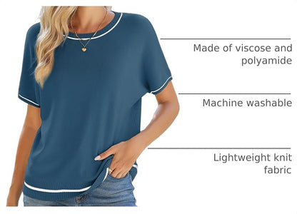 SHEWIN Womens Tops Trendy Short Sleeve Shirts Crewneck Lightweight Knit Sweater Top Business Casual Outfits