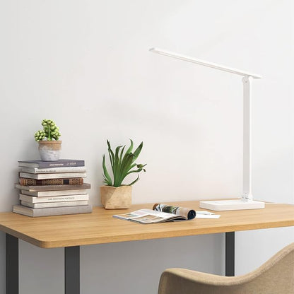 Lepro LED Desk Lamp with USB Charging Port for Dorm Room, 700LM 9.5W, White | Dimmable Table Lamp, 5 Colors 5 Brightness, Eye Caring Task Light for Home Office, Sewing, Crafting, Reading, Nail, Drafts