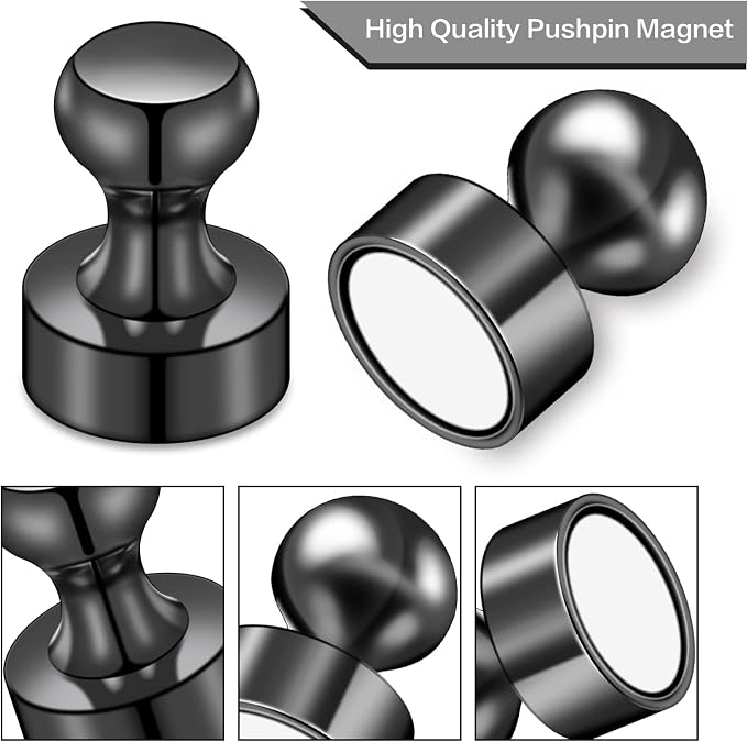 LOVIMAG Fridge Magnets 20Pcs, Magnet for Refrigerator Whiteboard, Black | Small Strong Neodymium Metal Cute Push Pin for Classroom, Kitchen, Accessories Decorative, Office, Calendar