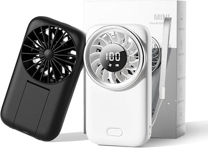 2-Pack Mini Handheld Fan with Stand, 5 Gear Wind & 1-100 Stepless Speed, Long Working Time, Rechargeable Portable Desktop Fan for Office, Home, Travel, Outdoor (Black+White)