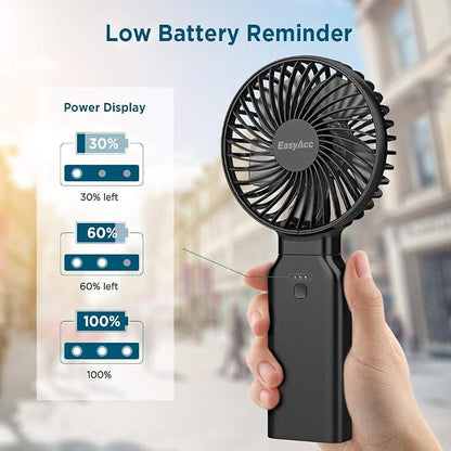 EasyAcc Portable Travel Fan [Max 53H Cooling Time] 9000mAh Rechargeable Battery Powered Handheld Fan with Power Bank 4 Speeds Powerful Personal Desk Electric for Travel Outdoor Office