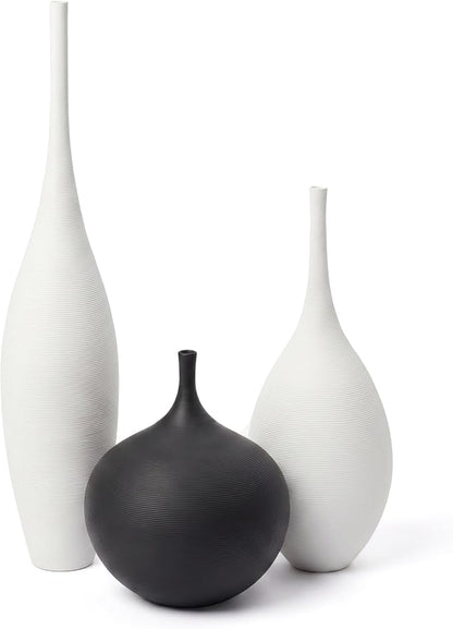 Relexome White Ceramic Vase Modern Wabi-Sabi Black Flower Vase Set of 3 Decorative Aesthetic Vases for Centerpieces Pampas Matte Minimalist Vases for Living Room Table Shelf Home Decor Gift