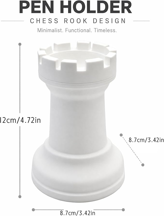 Chess Rook Pen Holder, 3D Printed Chess Piece Desk Organizer for Home Office Decor, Black (White)