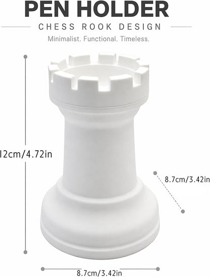 Chess Rook Pen Holder, 3D Printed Chess Piece Desk Organizer for Home Office Decor, Black (White)