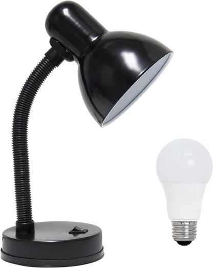 Simple Designs LD1003-BLK-LB 14.25" Basic Metal Desk Lamp with Flexible Hose Neck for Office, Living Room, Bedroom, College Dorm, Bookshelf, Black, with Feit LED Bulb Included