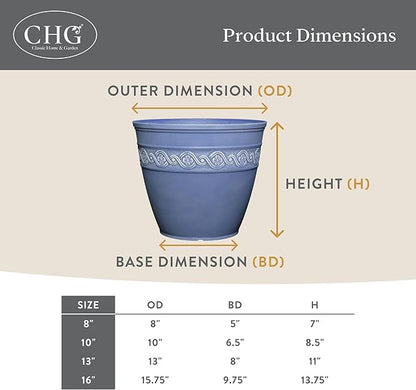 Classic Home and Garden Corinthian Resin Flower Pot Planter, Slate Blue, 8"