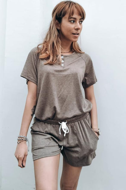 WIHOLL Two Piece Outfits for Women Lounge Sets Button Down Top and Shorts Set Sweatsuits with Pockets