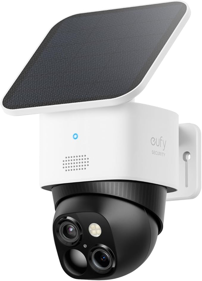 eufy Security 3K Dual Camera, SoloCam S340, Solar Security Cameras Wireless Outdoor, Cameras for Home Security, 360°Coverage, Pan & Tilt, No Blind Spots, No Monthly Fee, Built-in 8GB