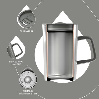 Ideus 16 oz Insulated Stainless Steel Coffee Mug with Lid, Leopard Gray | Perfect for home, office, or daily use| Easy to clean wide mouth| Sweat-proof| On the go