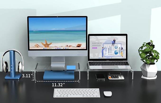 Zimilar 2 Pack Monitor Stand Riser, Acrylic Monitor Stand for Computer, Laptop, Printer, Notebook, Premium Clear Laptop Stand Acrylic Monitor Riser for Home Office, Monitor Stands for 2 Monitors | Laptop, Printer, Notebook, Premium Clear Laptop Stand A...