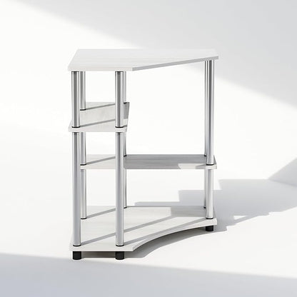 Furinno Turn-N-Tube Multipurpose Corner Shelf, Display Rack, Bookshelf, White Oak, Stainless Steel Tubes